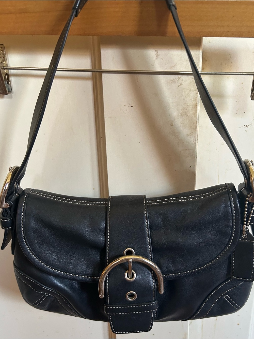 VTG Coach SoHo Black Leather Shoulder Bag with Silver Buckle